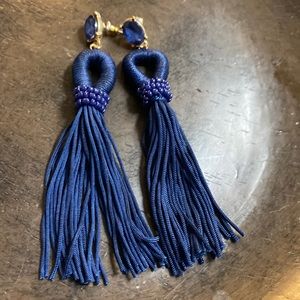 Navy Rhinestone Tassel Earrings